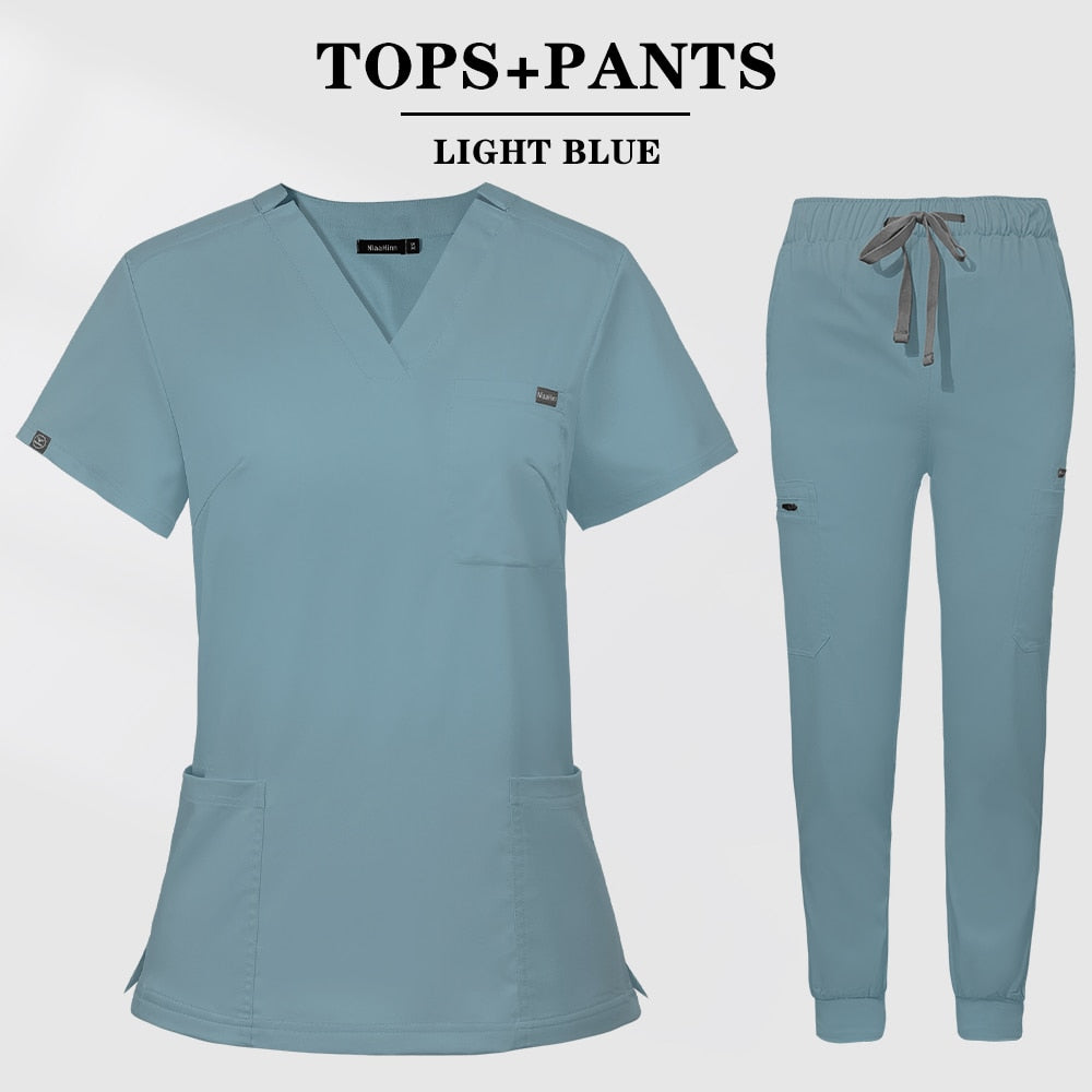 Women's Nursing Scrubs Short Sleeve Tops+Pants