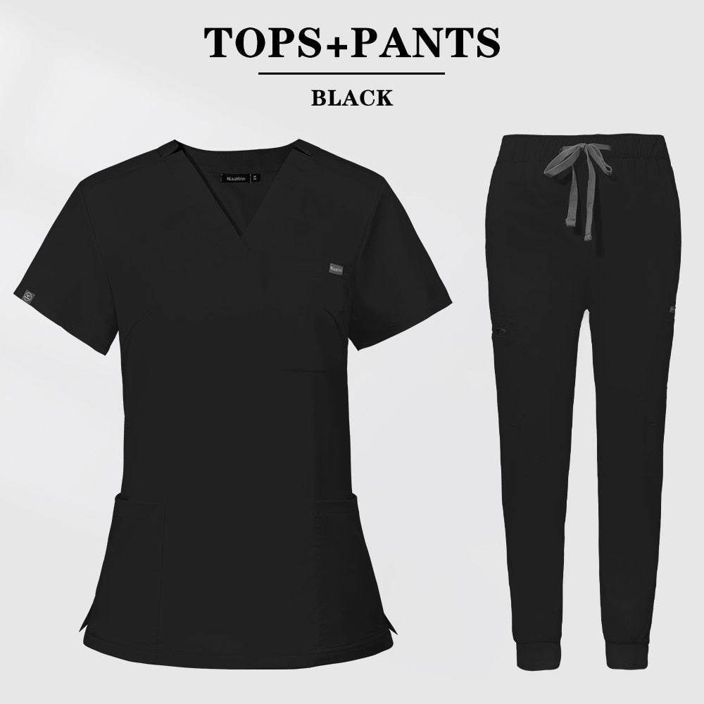 Women's Nursing Scrubs Short Sleeve Tops+Pants