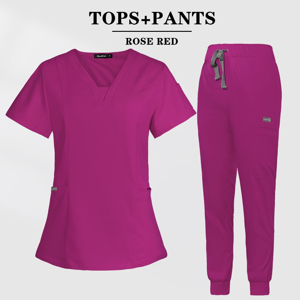 Women's Nursing Scrubs Short Sleeve Tops+Pants