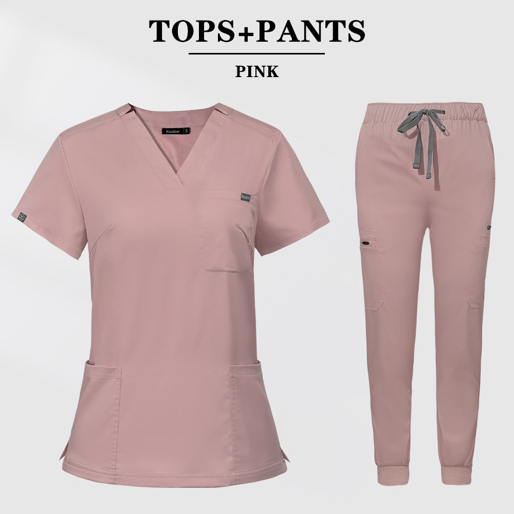 Women's Nursing Scrubs Short Sleeve Tops+Pants