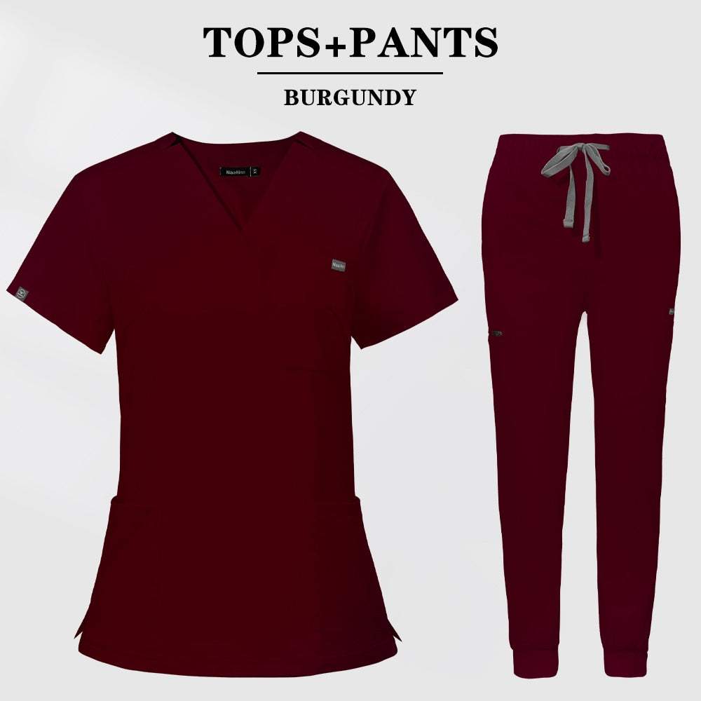 Women's Nursing Scrubs Short Sleeve Tops+Pants