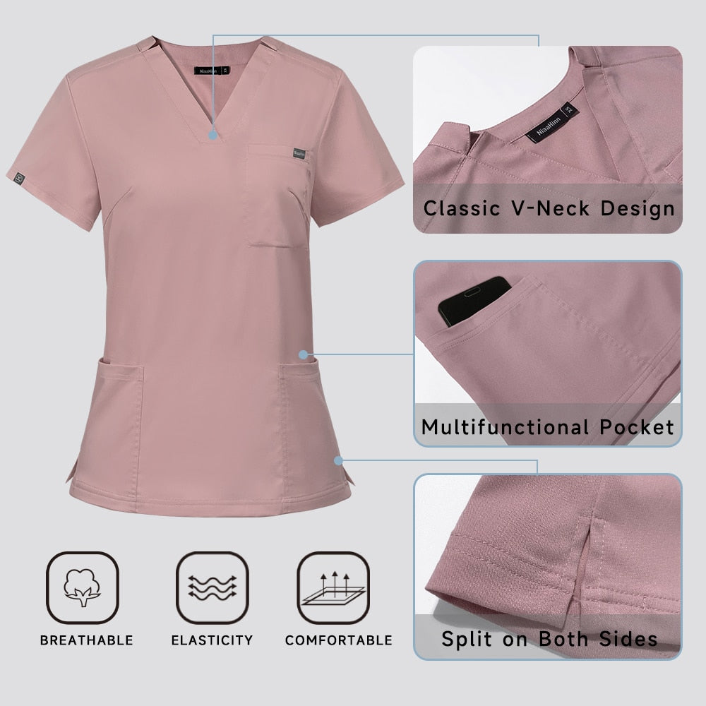 Women's Nursing Scrubs Short Sleeve Tops+Pants